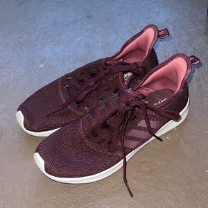 Burgundy purple adidas running / walking shoes
